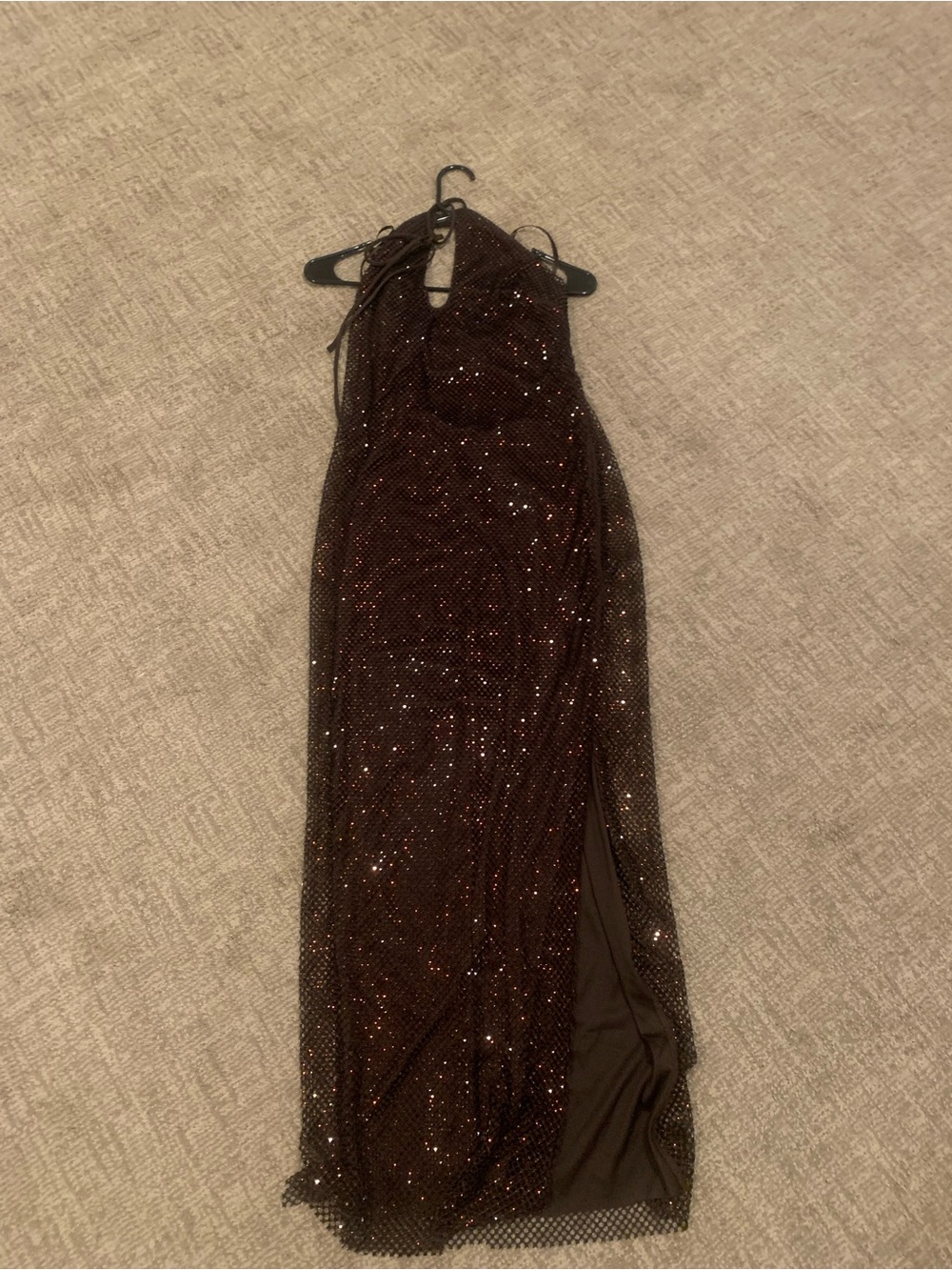 Sparkle Halter Evening Gown - dark brown